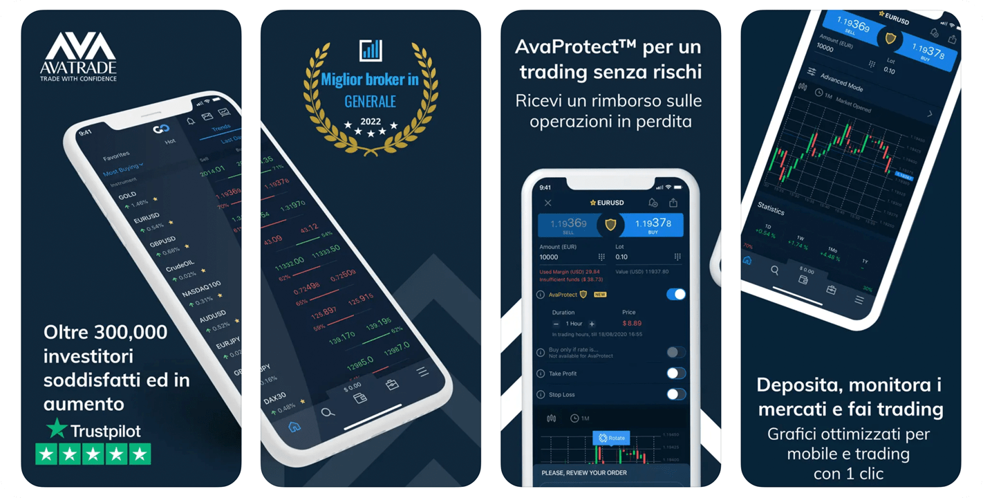 Schermate di Avatrade presenti sull'app store