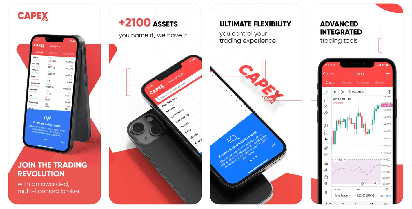 Schermate di Capex presenti sull'app store