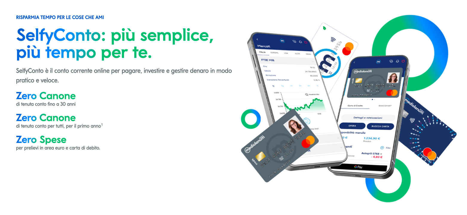 Home del conto selfy di Mediolanum