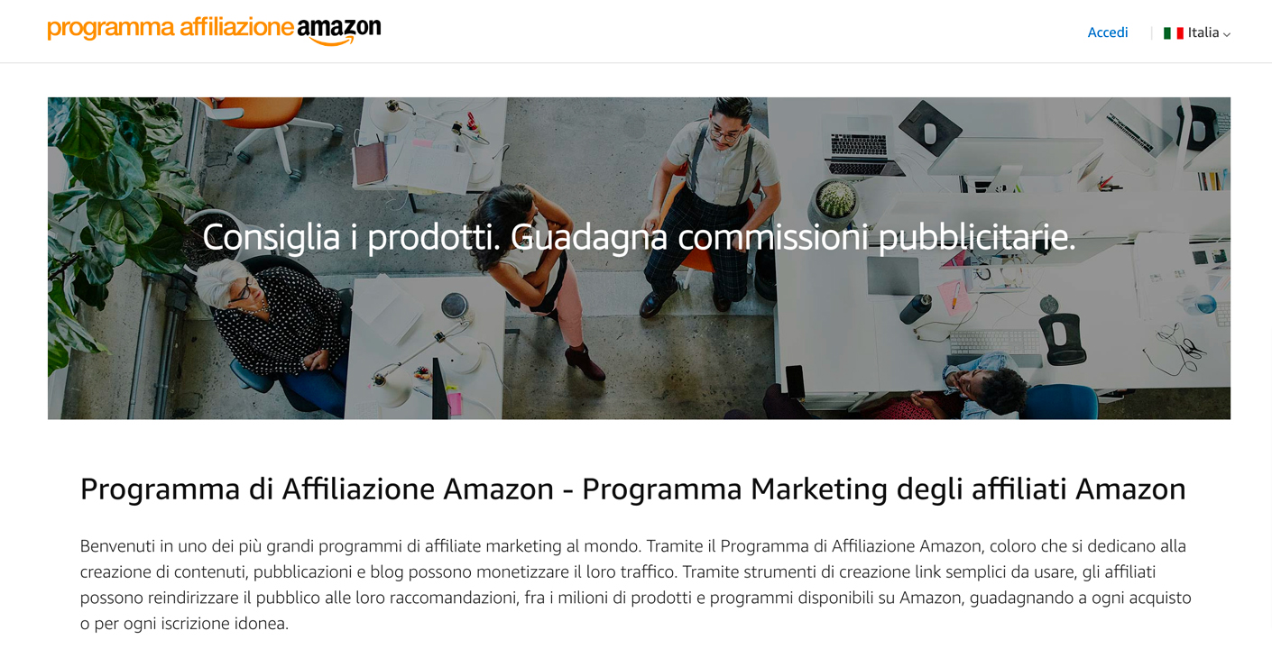 Homepage del programma di affiliazione Amazon