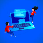 Un ragazzo e una ragazza che fluttuano attorno ad un laptop