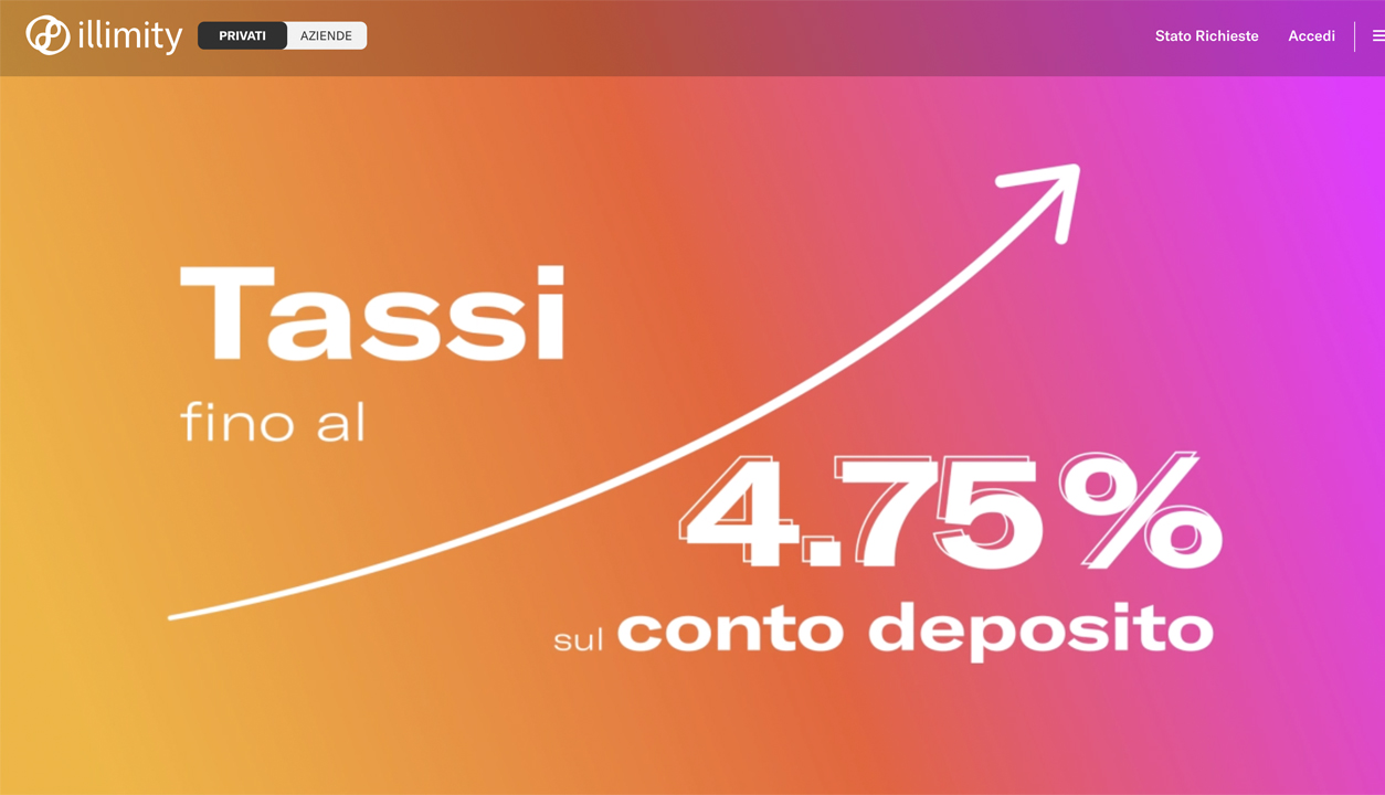 Conto deposito illimity che offre fino al 4,75% di interessi annuo