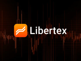 Logo di libertex con grafico trading come sfondo