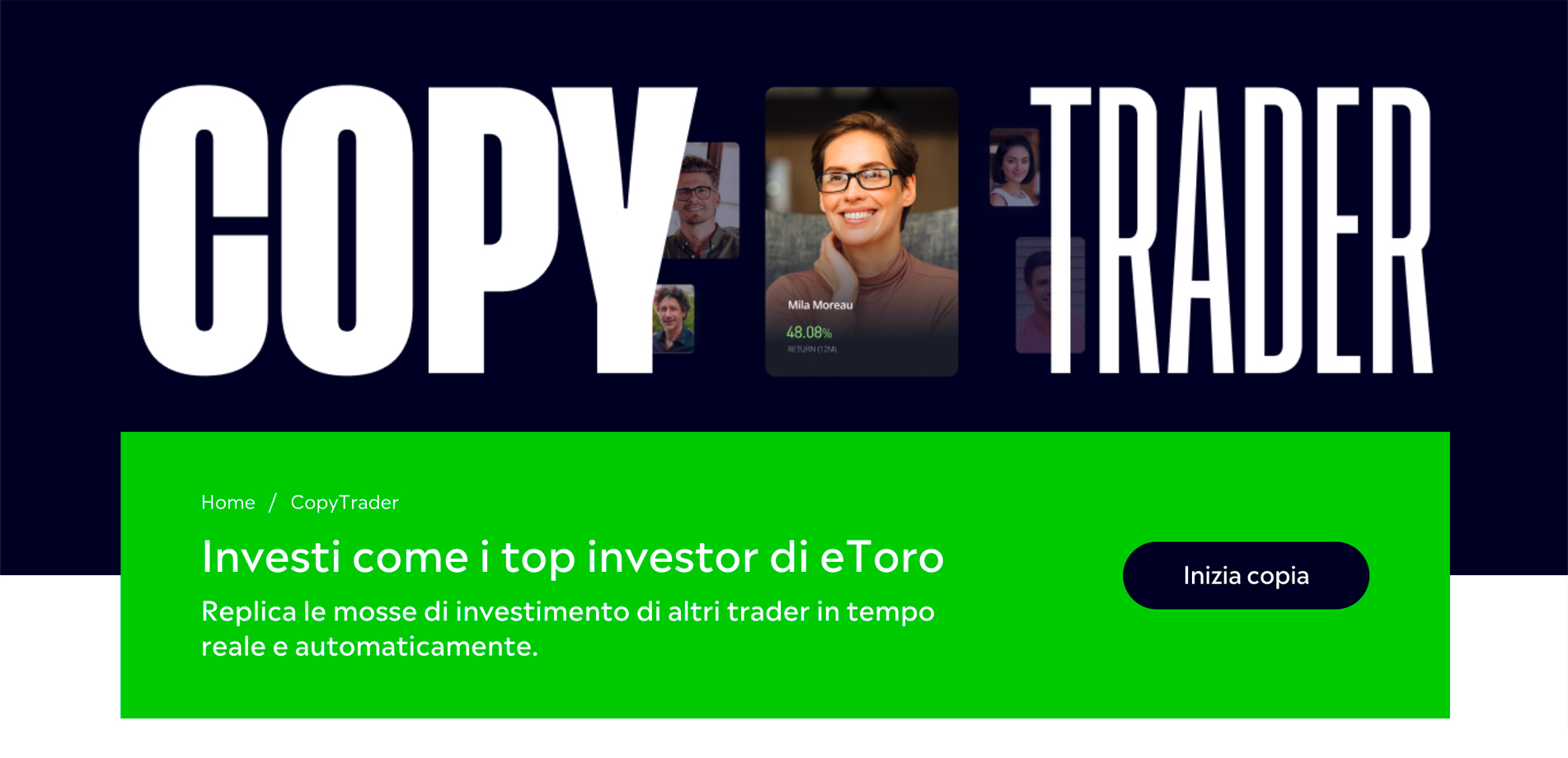 Scritta "Copy Trader" di eToro