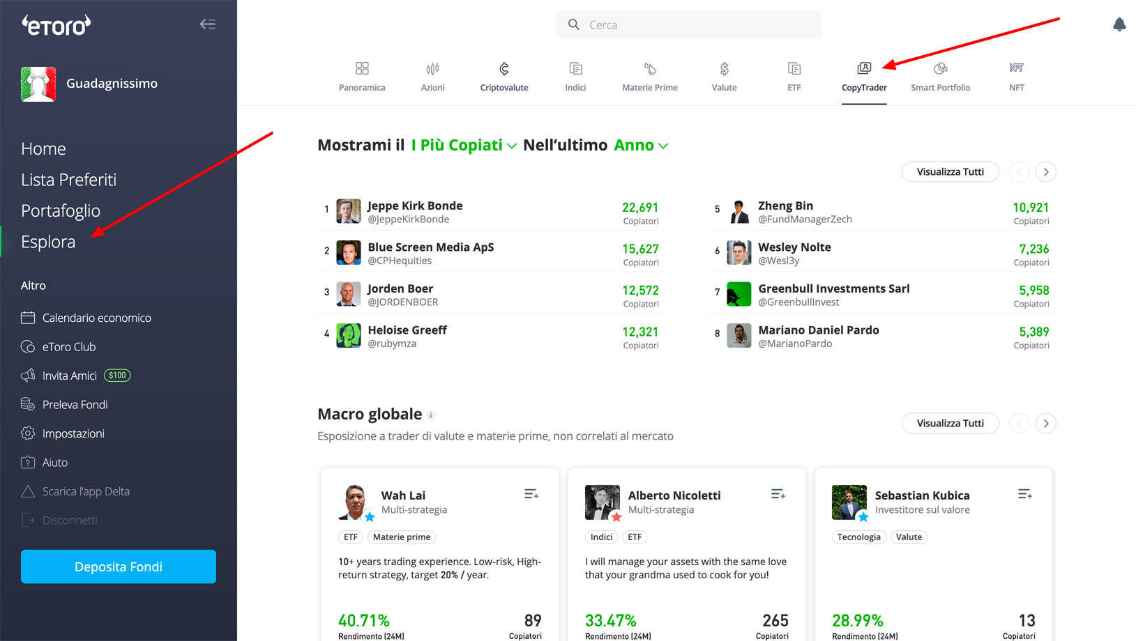 Come copiare un trader su eToro Copy Trading