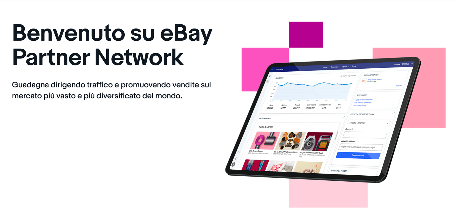 Homepage di Ebay Partner Network