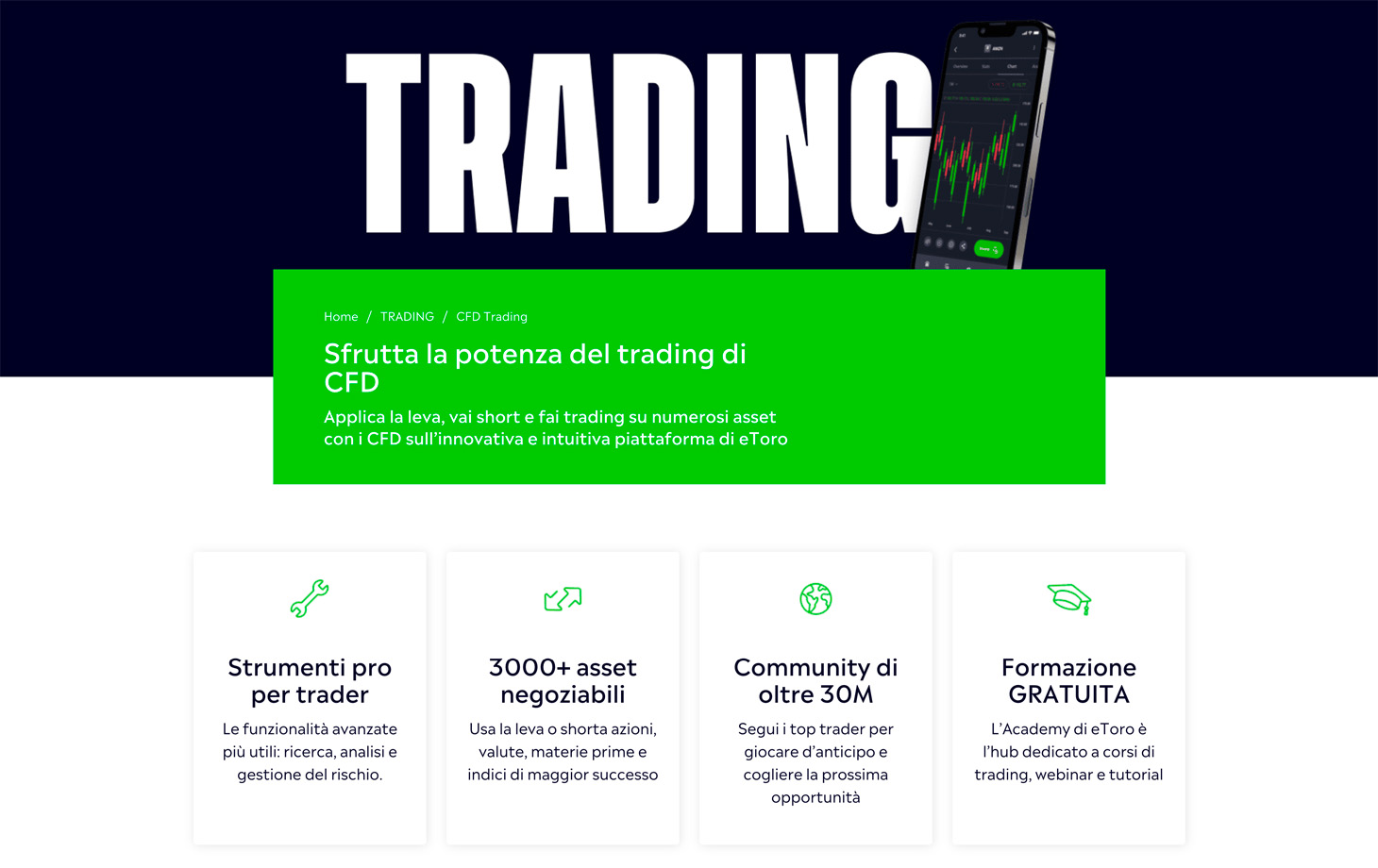 Hero della pagina dedicata al trading CFD di eToro