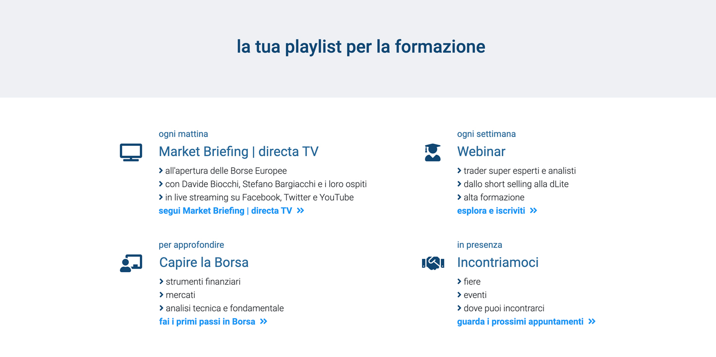 Alcuni dei moduli disponibili per fare formazione su Directa