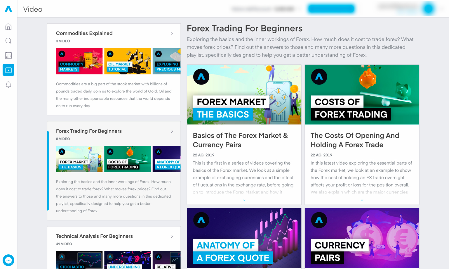 Sezione dedicata alla formazione presente nella piattaforma di Trading 212