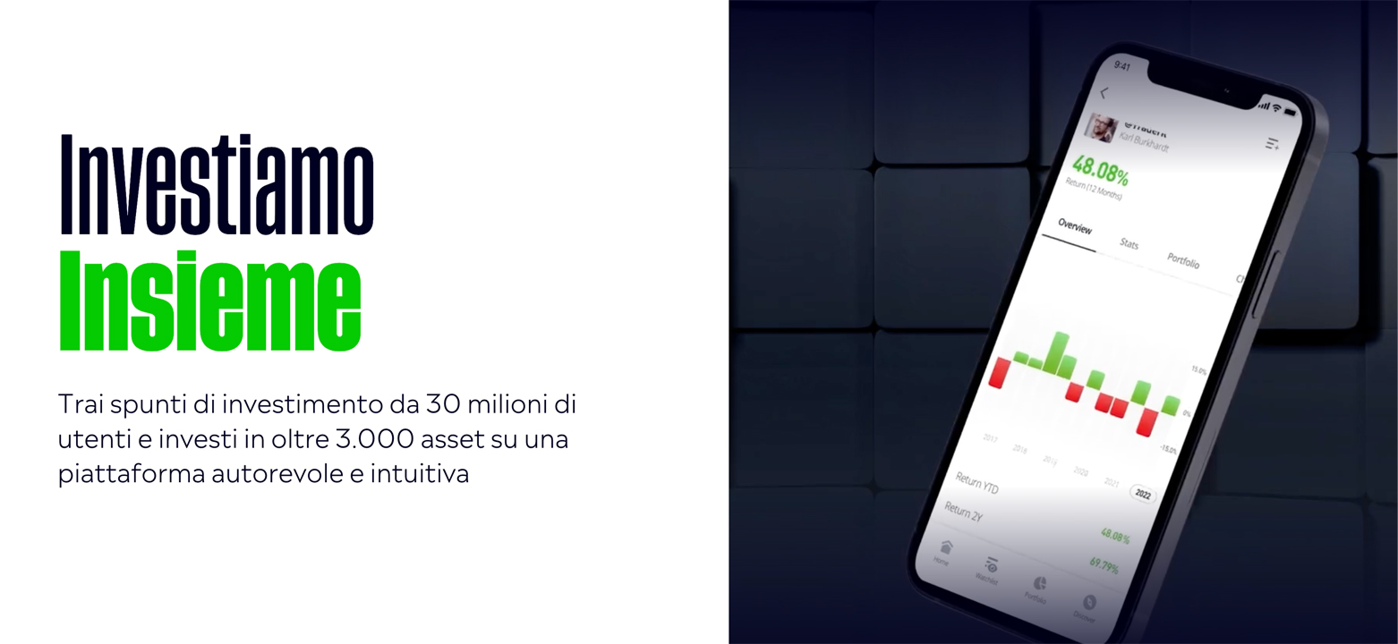 Hero della homepage di eToro con titolo: Investiamo insieme