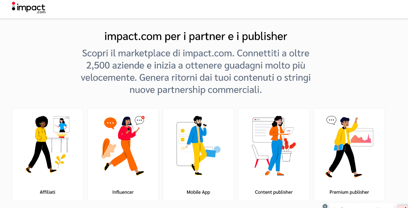 Homepage del network di affiliazione Impact