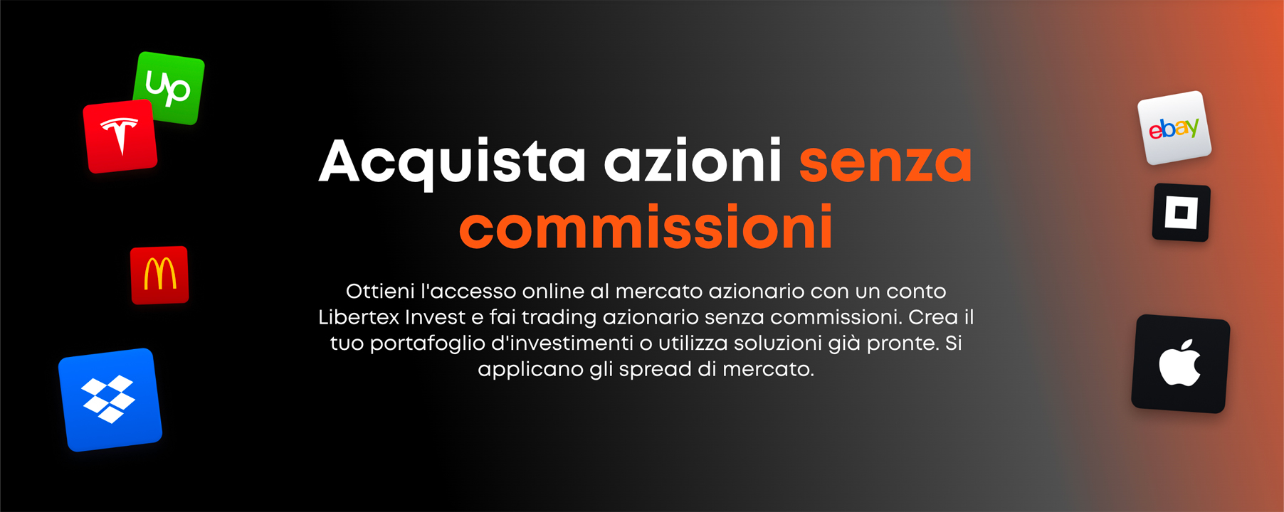 Hero di Libertex con scritto "Acquista azioni senza commissioni"