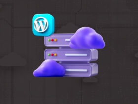 Rappresentazione 3D di un server hosting con il logo di Wordpress in alto