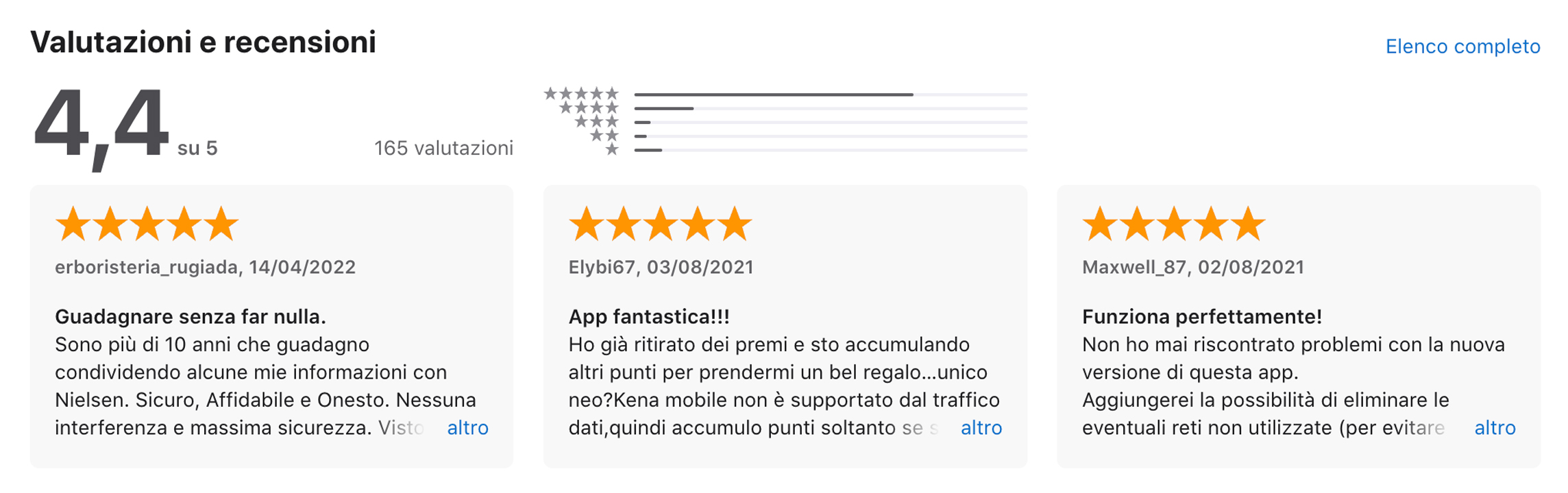 Alcune recensioni presenti sull'app store su Nielsen