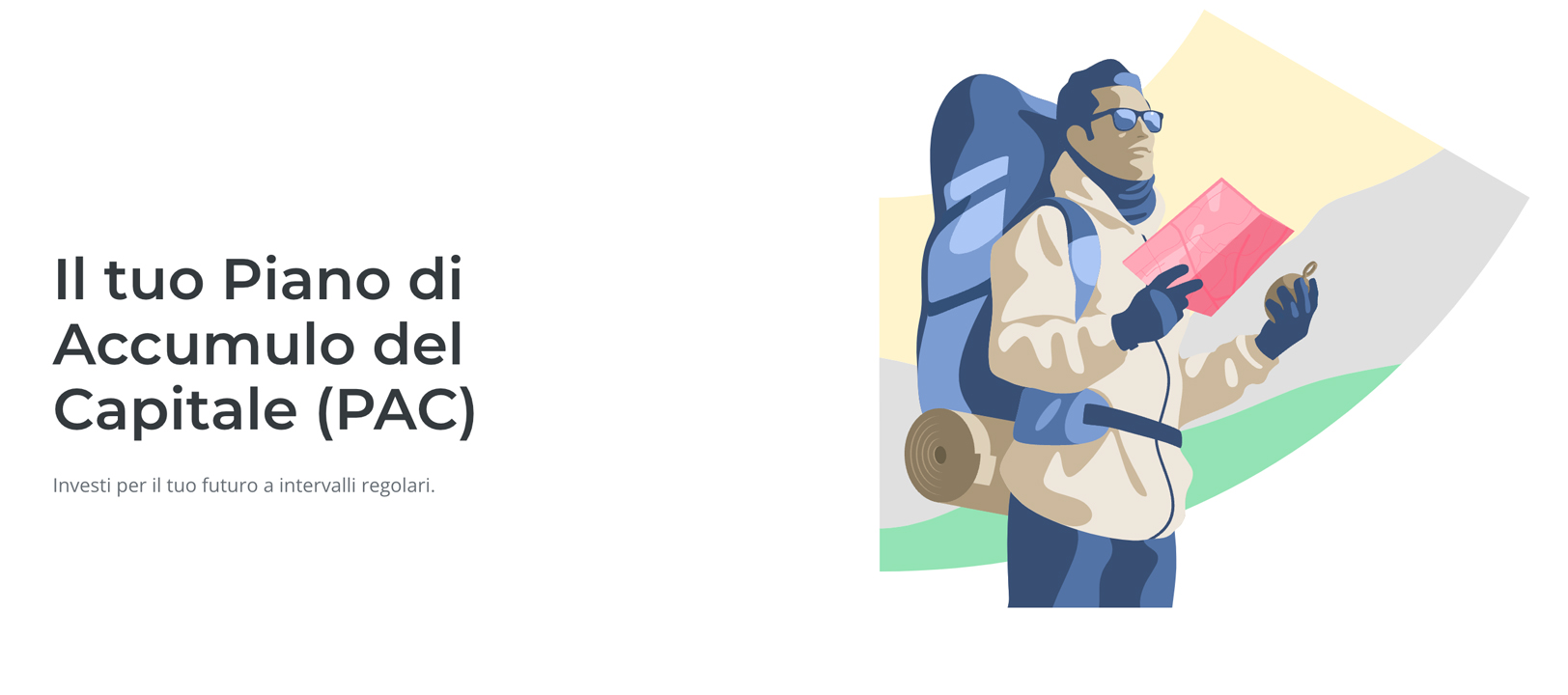 Hero di Moneyfarm dedicata ai migliori piani accumulo con titolo: Il tuo piano di accumulo del capitale (PAC)