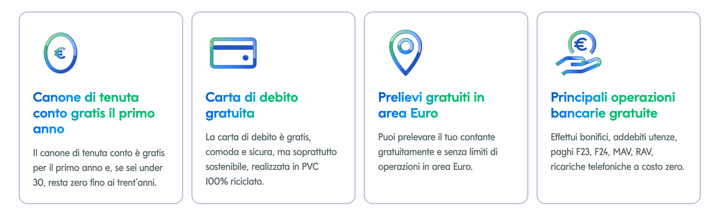 Caratteristiche e vantaggi elencati del conto selfy