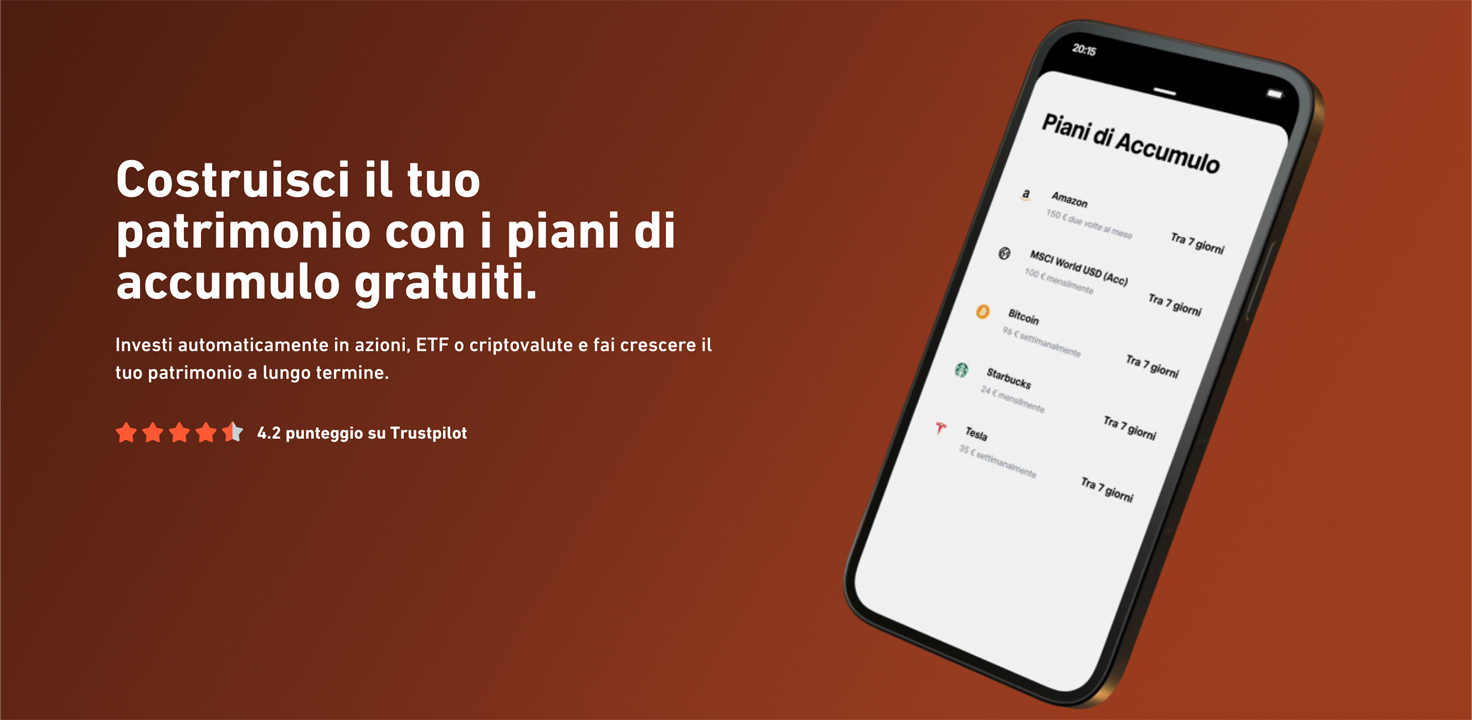 Hero della pagina dedicata ai PAC di Trade Republic con titolo: Costruisci il tuo patrimonio con i piani di accumulo gratuiti