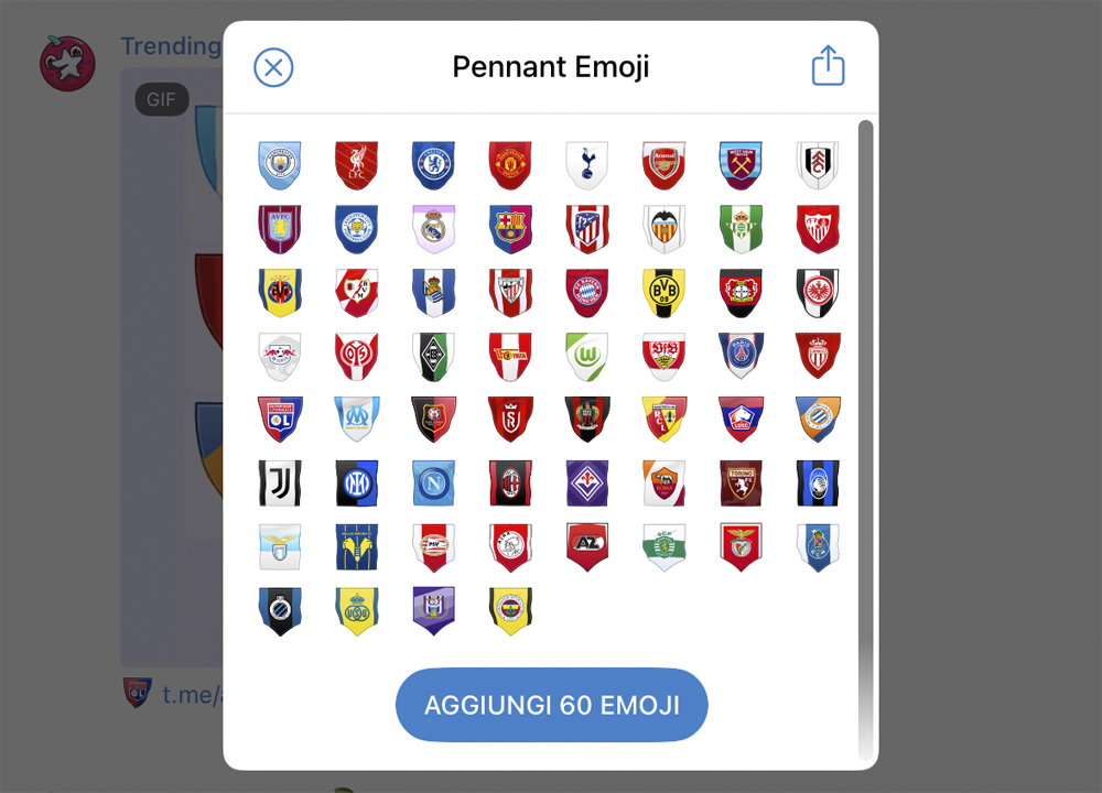 Sticker animati che rappresentano bandiere di squadre di calcio