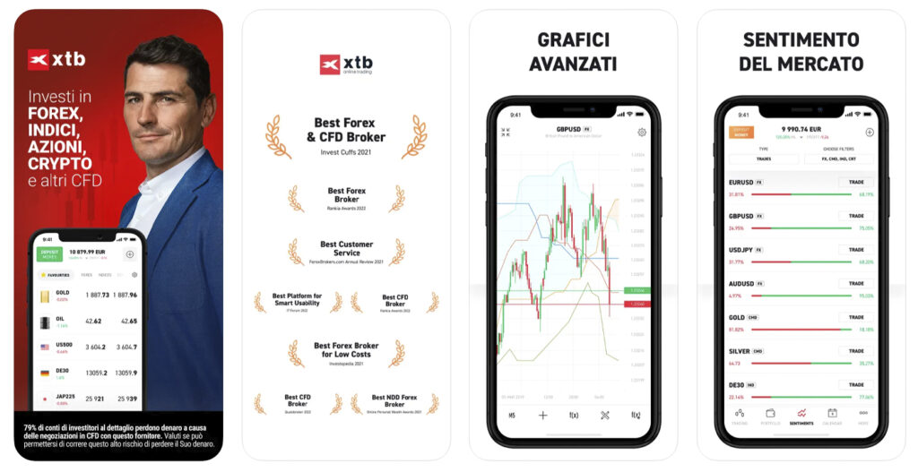 Schermate dell'app store di XTB